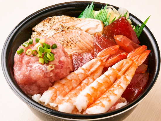 ねぎとろ/漬けまぐろ/開きエビ/炙りハラス